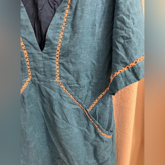 Vix teal dress with woven stitching - Picture 2 of 5